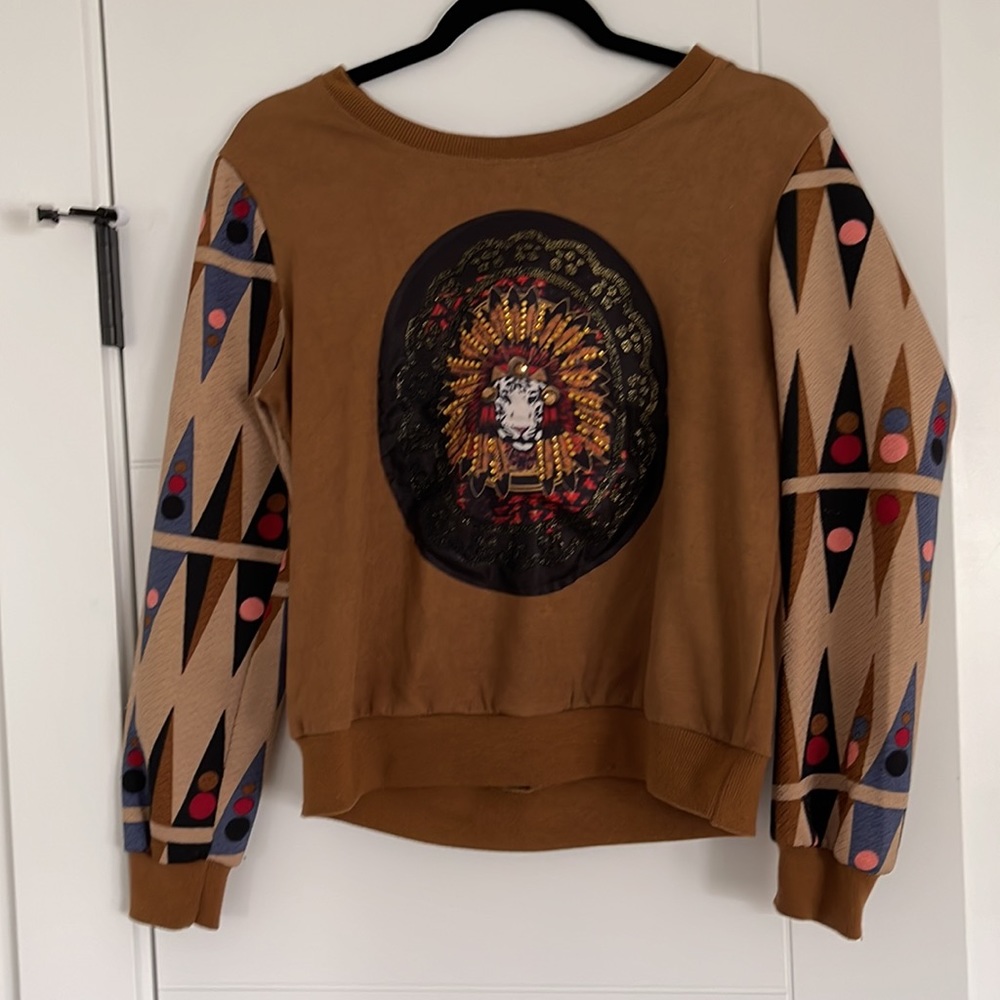 Brown Long Sleeve Faux Suede Top medium